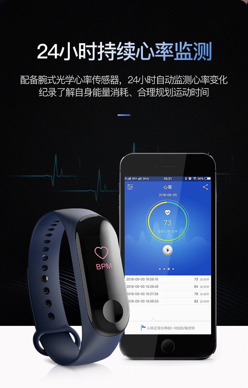 M3/M4智能手環(huán)計步心率檢測，M5運動手環(huán)藍牙通話——外貿(mào)工廠直供的爆款之選